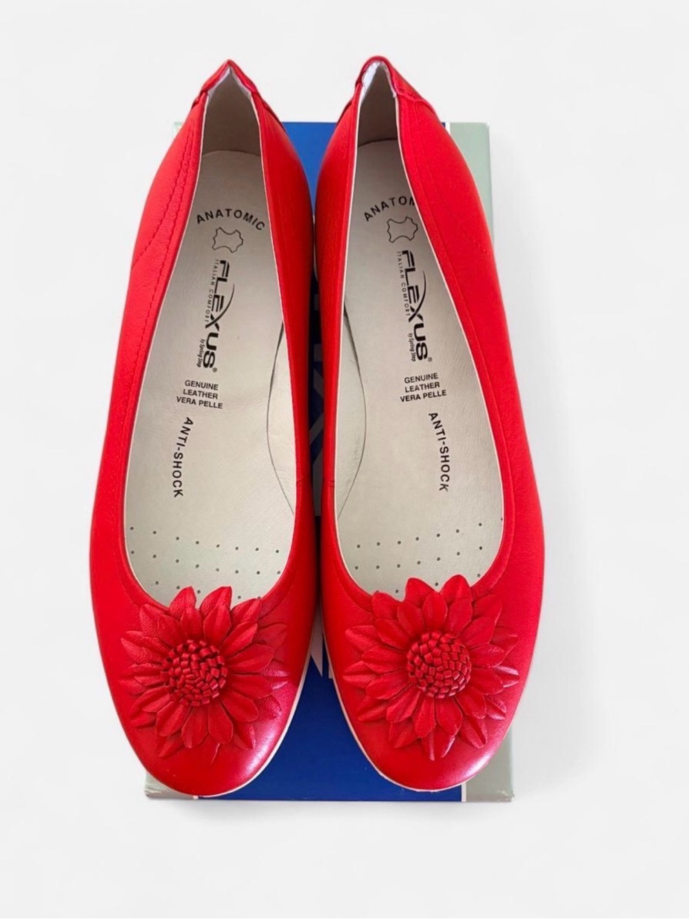 Spring Step Red Floral Leather Ballet Flats
